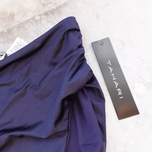 Blue High Waisted Swim Bottom Small Shirred Skimpy High Cut Ruched Beach TAHARI - Picture 2 of 9